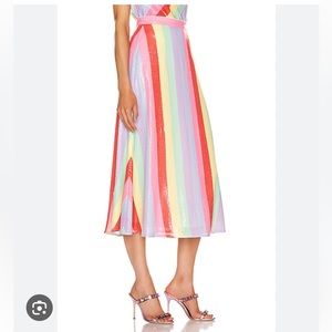 Olivia Rubin Penelope Rainbow Sequin Striped Midi Skirt size XS 0